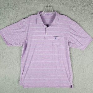 B.Draddy Polo Shirt Mens Large Stripe Golf Performance Short Sleeve Popover
